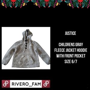 JUSTICE | CHILDRENS GRAY FLEECE JACKET HOODIE WITH FRONT POCKET | SIZE 6/7